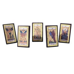 Antique Set Of 5 Tarot Card Tiles