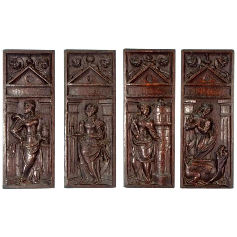 Set of Four 16th Century Gothic Oak Panels For Sale