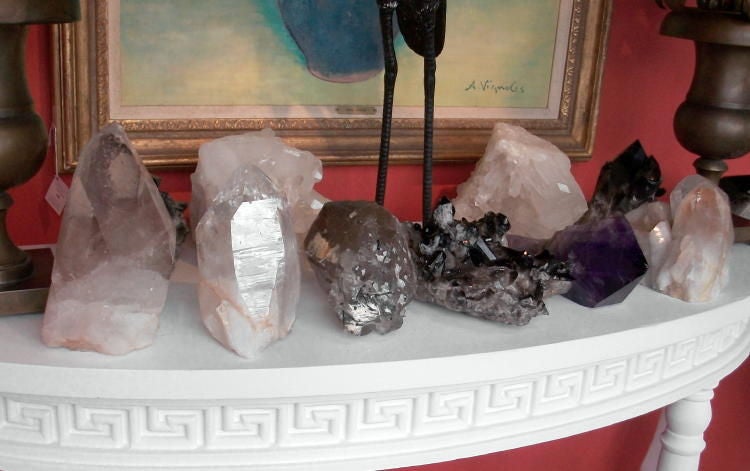 A collection of Smokey, Purple and Black Quartz Clusters.