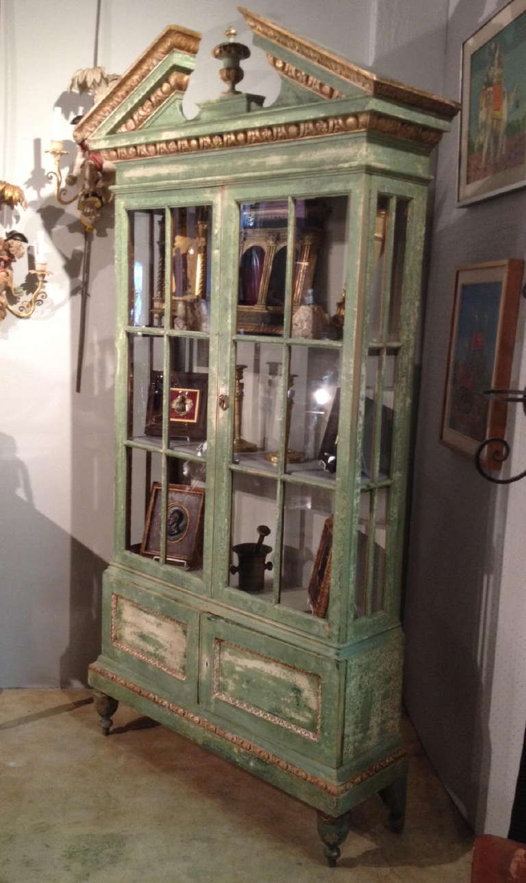 Wood Italian Paint Decorated Display Cabinet For Sale