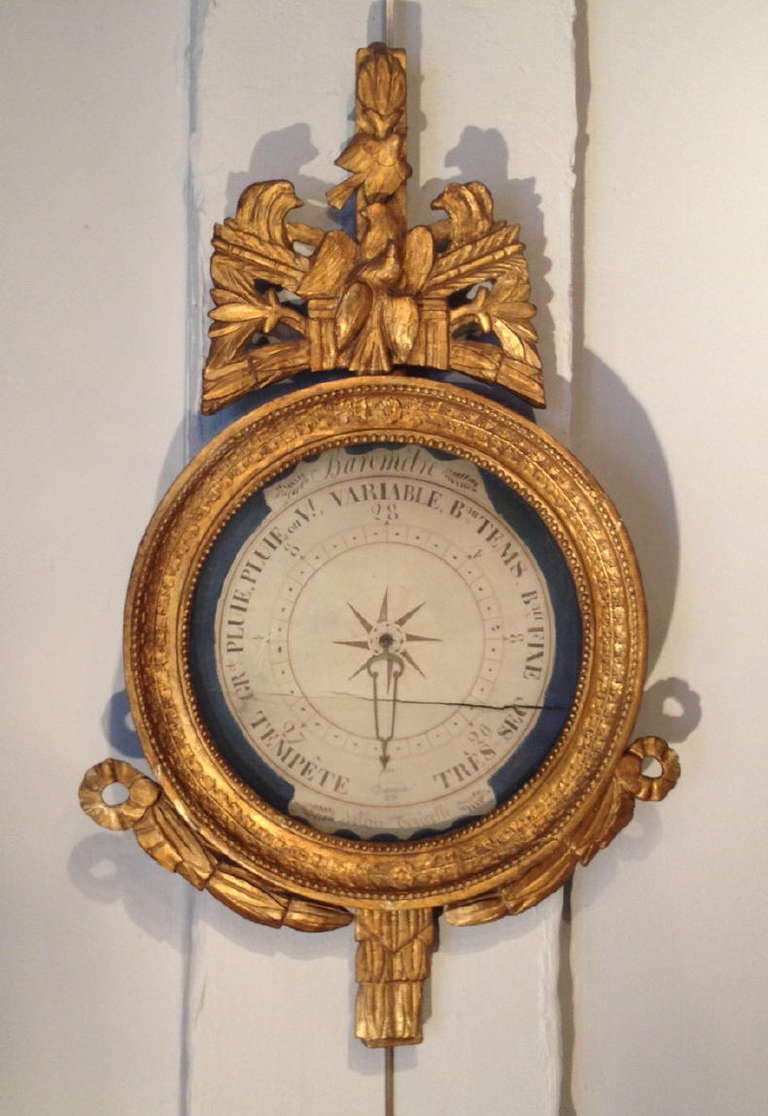 18th Century Louis XV Carved And Gilt Wood Barometer With The Original Painted Dial. Decorative Only. Mercury Removed.