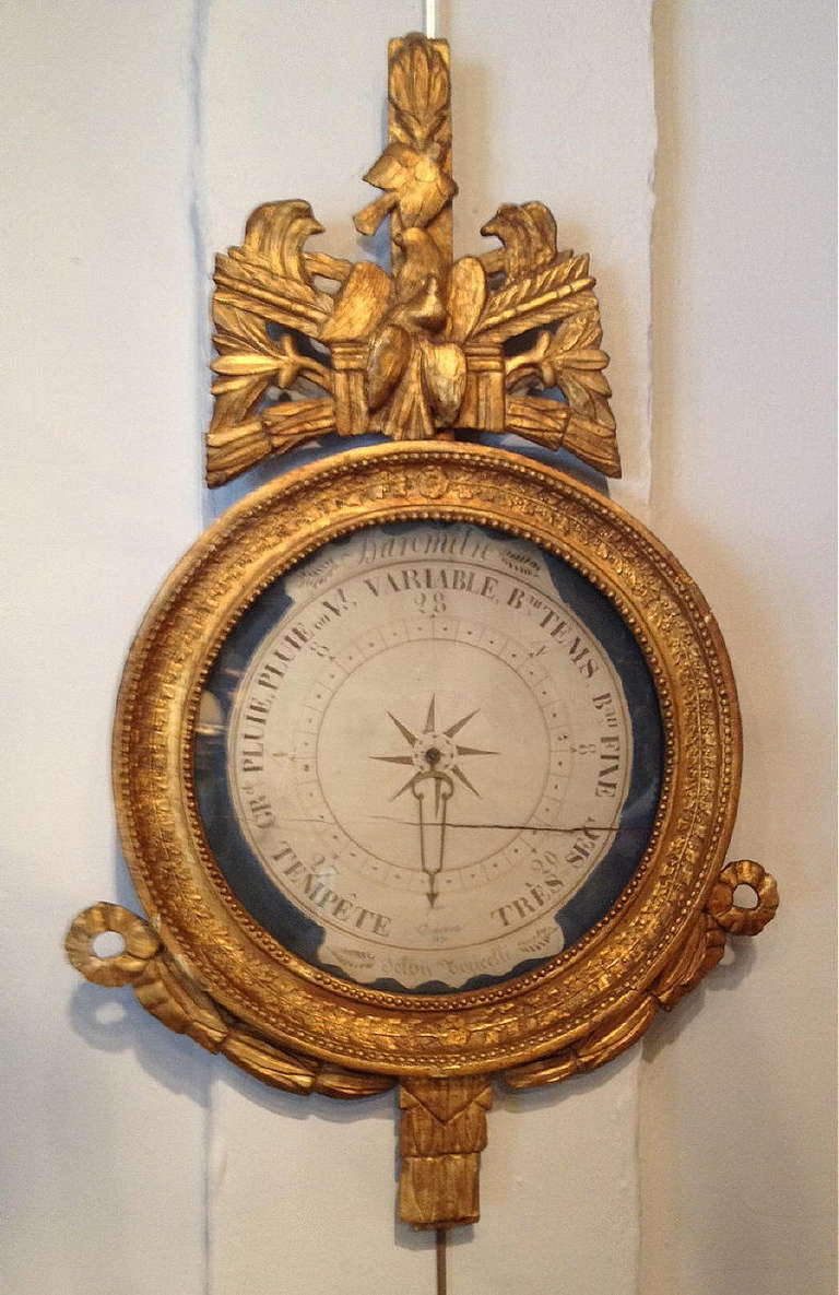 Wood Louis XV Gilt And Painted Barometer For Sale