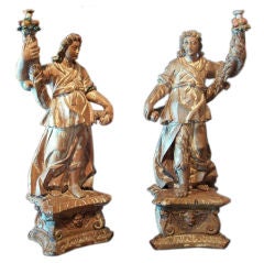 Pair Of 17th Century Italian Candle Bearing Angels