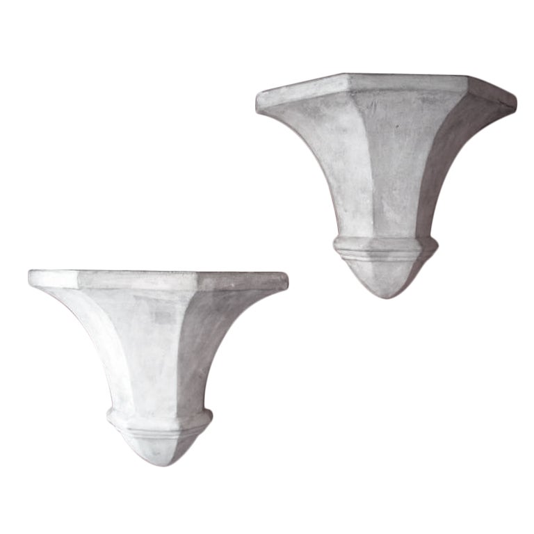 A Matched Pair of Large Mid-Century Dorothy Draper Style Heavy Plaster Wall Brackets.