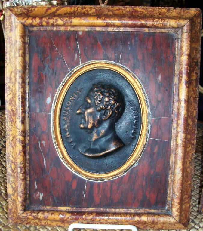 A Pair of Italian Grand Tour Marble Framed Bronze Plaques of Roman Emporers.