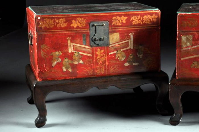 20th Century Pair Of Chinese Tea Chest Side Tables
