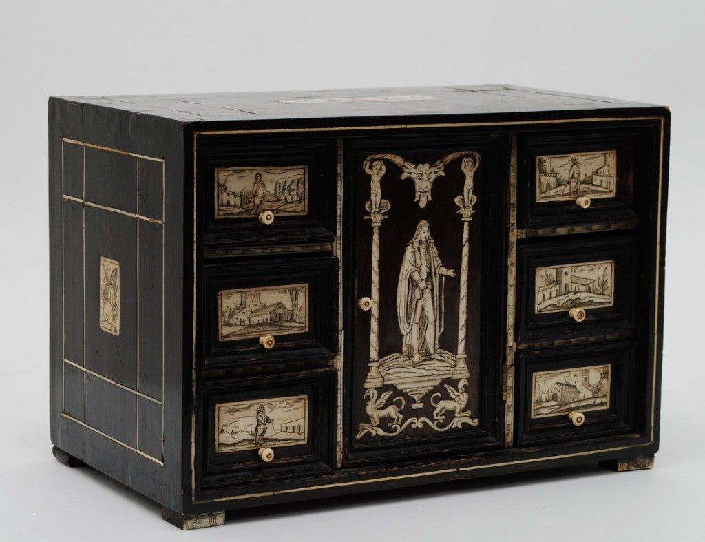Ebonized and Ivory Inlaid Table Top Box