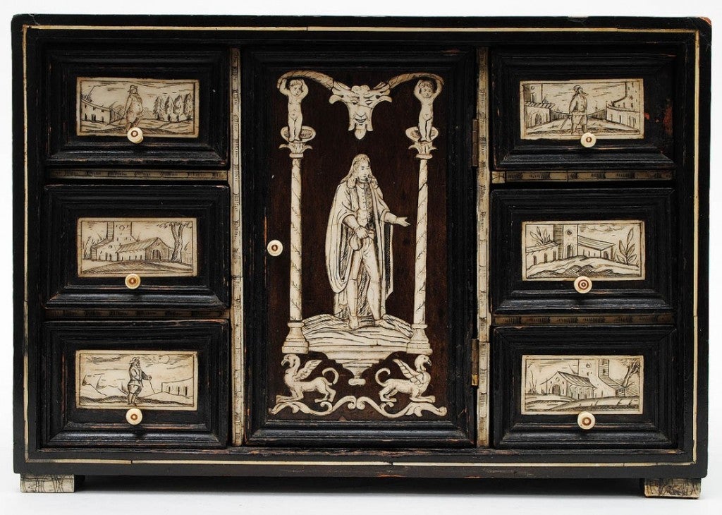 Italian Ebonized and Ivory Inlaid Table Top Box