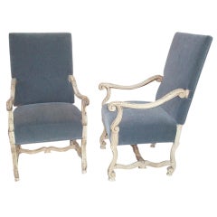 Antique Pair of French High Back Armchairs