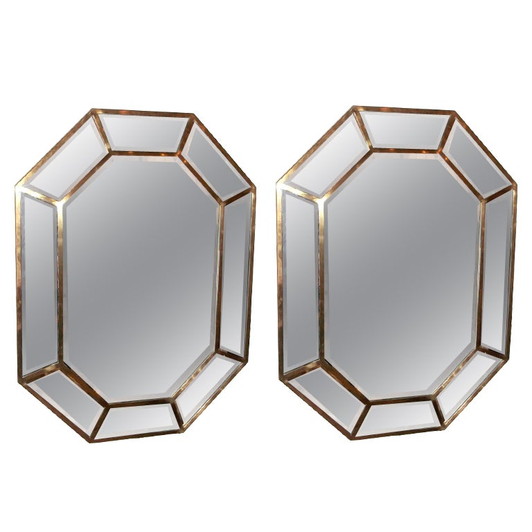 Pair of Mid Century Brass Framed Mirrors