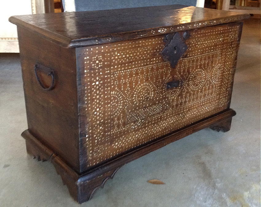 A Beautiful Moroccan Hardwood Bone Inlaid Chest.