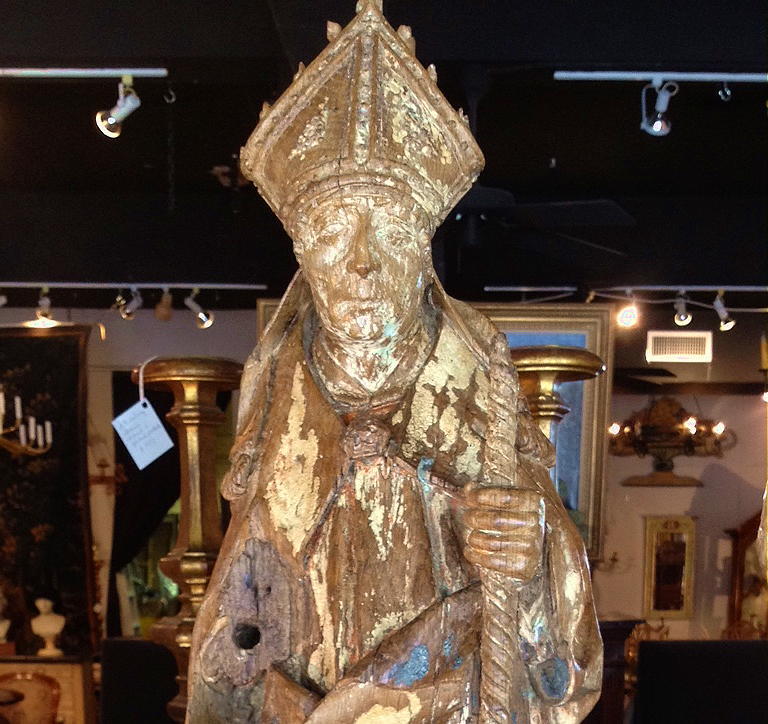 18th Century and Earlier German Wood Carving of a Bishop