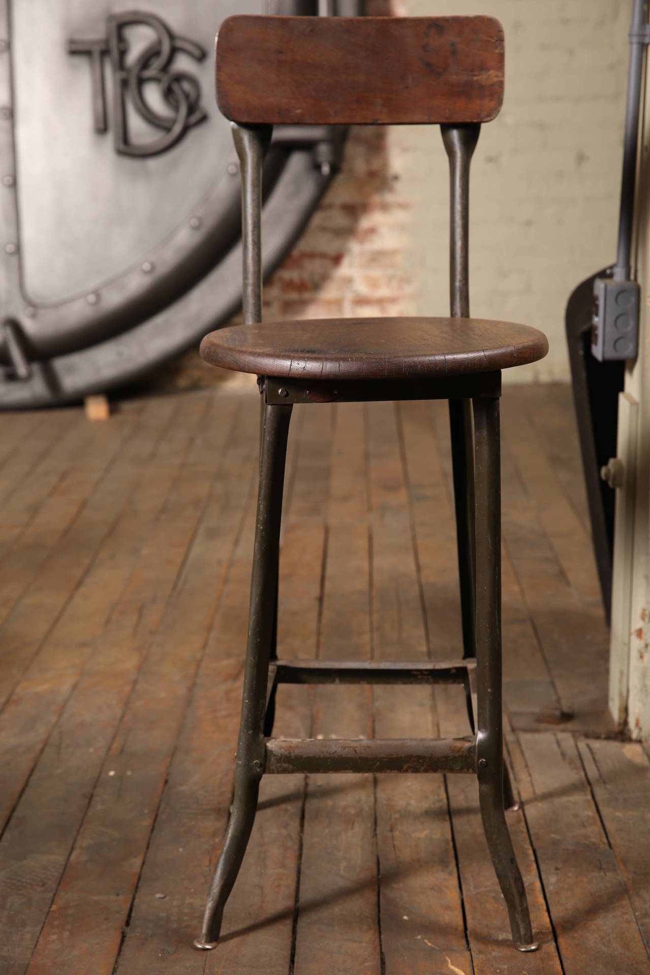 American Pair of Original Vintage Industrial Stools