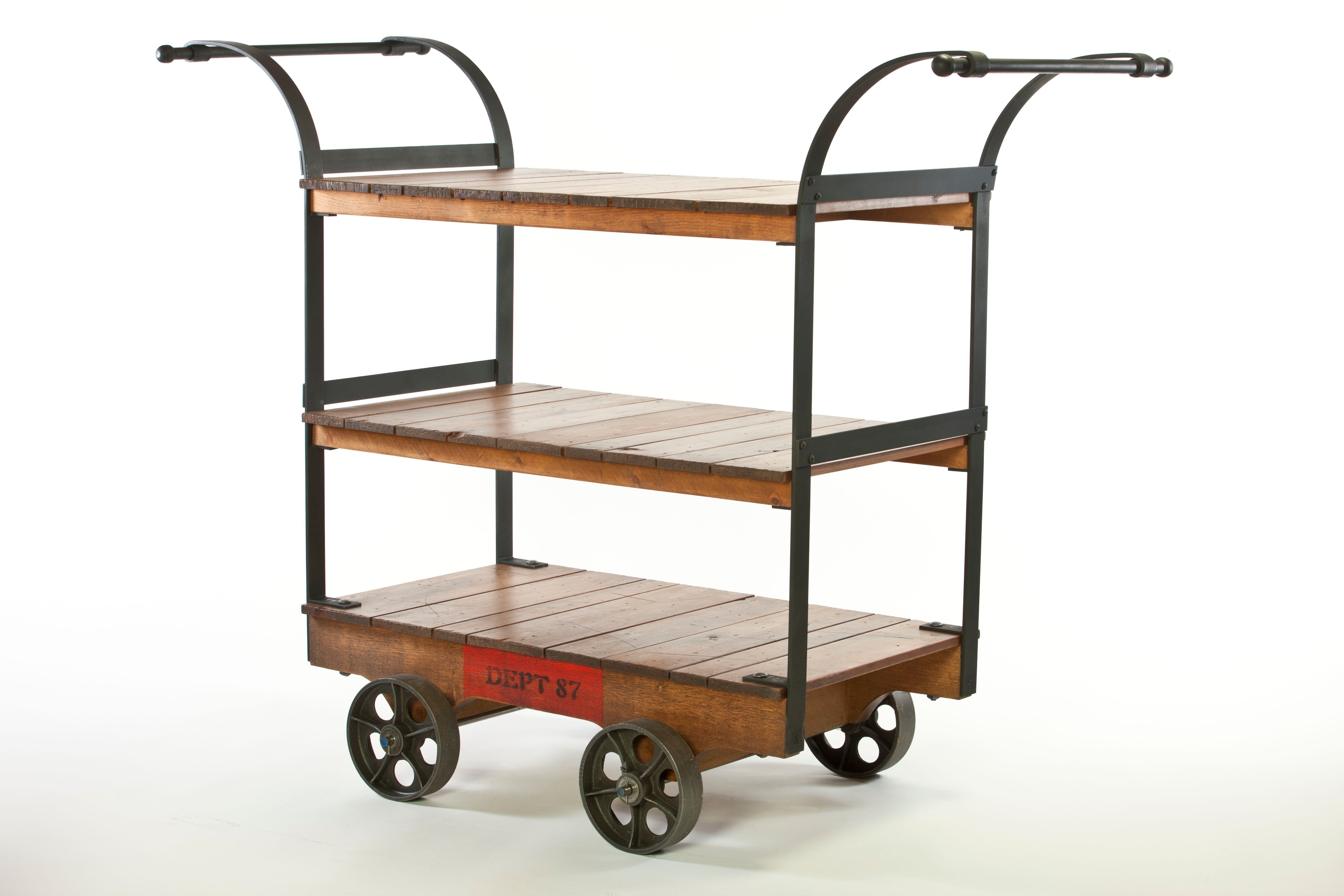 Vintage Industrial Wood, Metal Rolling Display Storage Retail Clothing Cart Rack