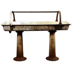 Vintage Industrial Cast Iron Double Pedestal Sink (anglais)