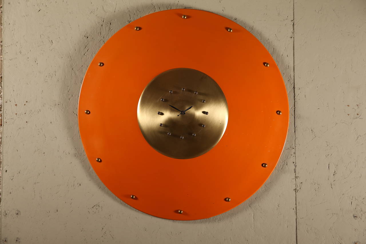 American Mid-Century Modern Spun Metal Clock