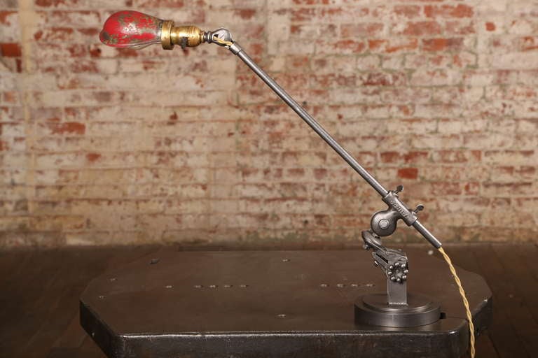 Vintage Industrial, Pair of Adjustable Desk Lamps with Shades.  Over all measurements listed below.   Arm measures 21 3/4