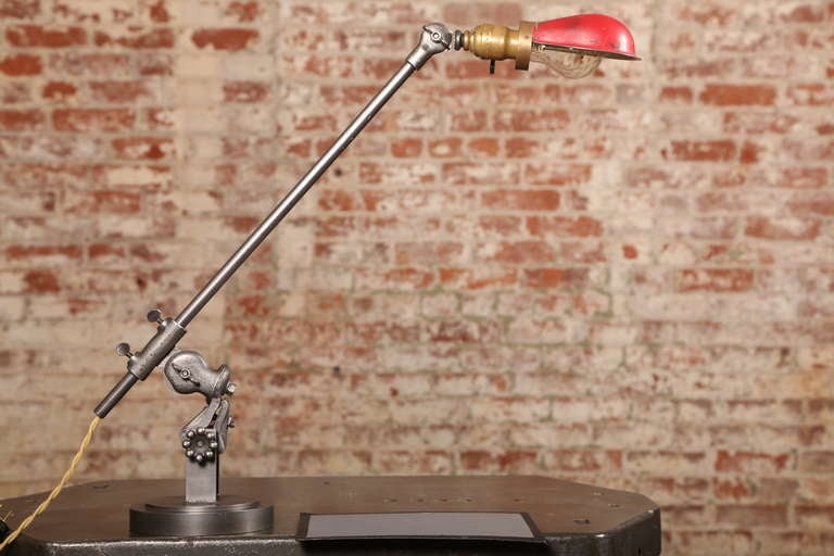 Vintage Industrial Pair of Adjustable Desk Lamps with Shades 1