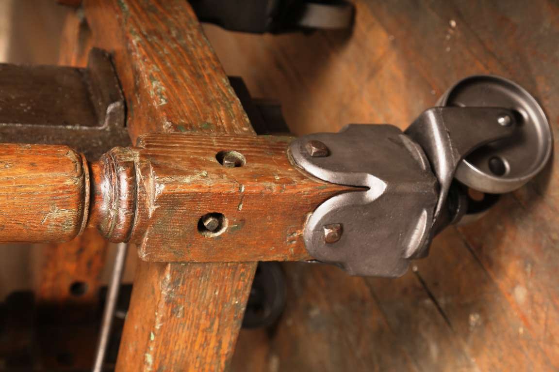 Vintage Industrial, Adjustable Wood & Cast Iron Turtle Table 5