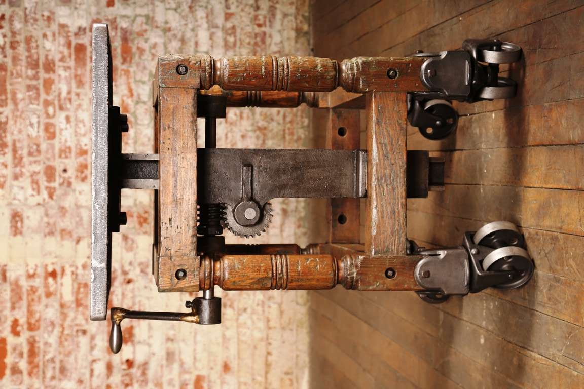 American Vintage Industrial, Adjustable Wood & Cast Iron Turtle Table