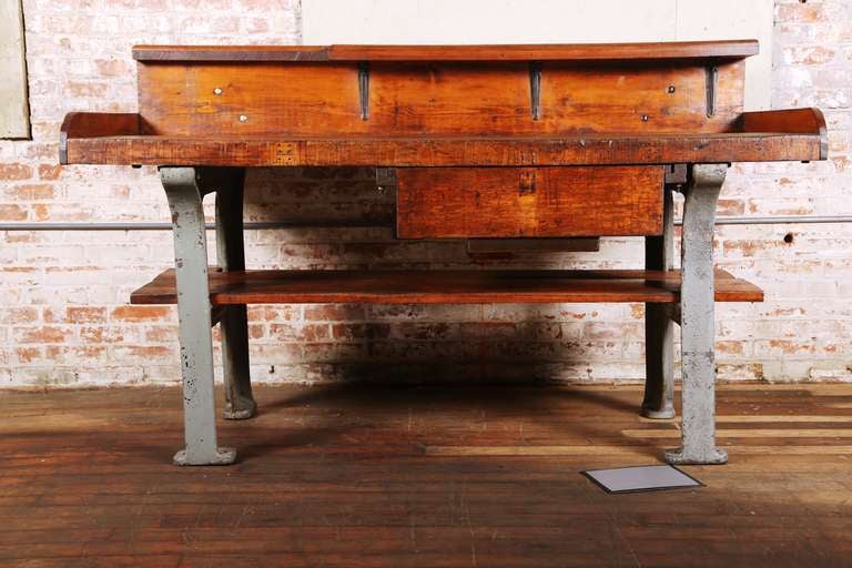 Incredible Rustic Cast Iron - Steel and Wood Workbench, Computer Desk, Table. Original and made in USA. Overall height is 44