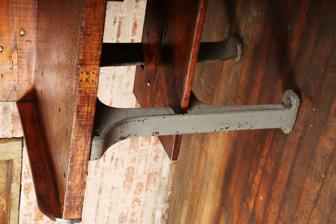 Vintage Industrial Rustic Wood & Cast Iron Work Bench - Table - Desk 1
