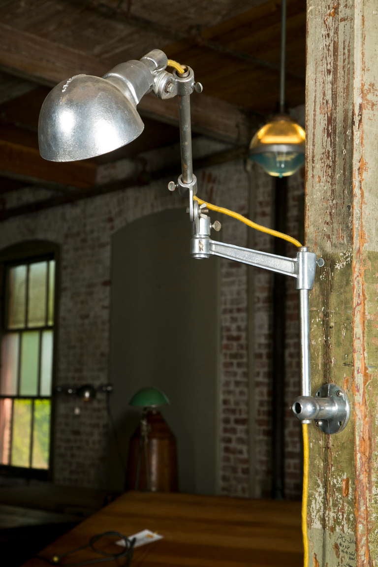 Vintage Industrial, Woodward cast aluminum adjustable wall sconce, light, lamp. Shade is 10