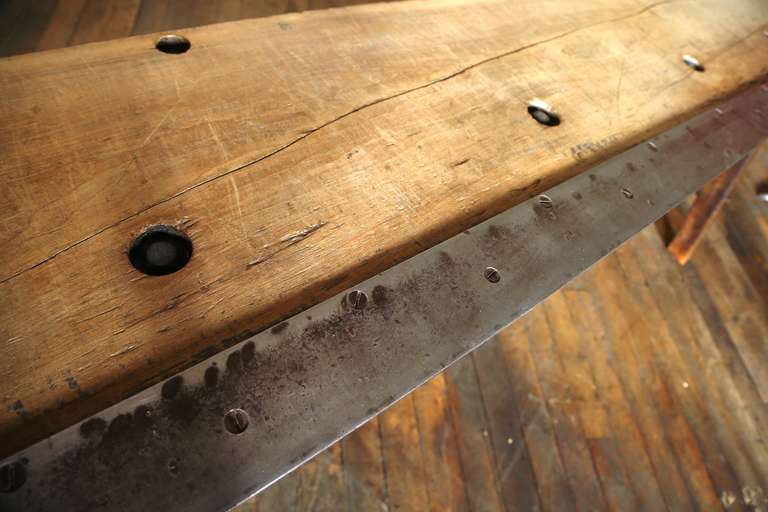 Rustic Antique Industrial Cast Iron, Steel and Wood Factory Brake Table, Stand In Distressed Condition In Oakville, CT