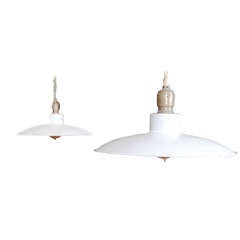 Pair of Vintage Industrial, Modern Enamel Hanging Pendant Ceiling Lamps, Lights