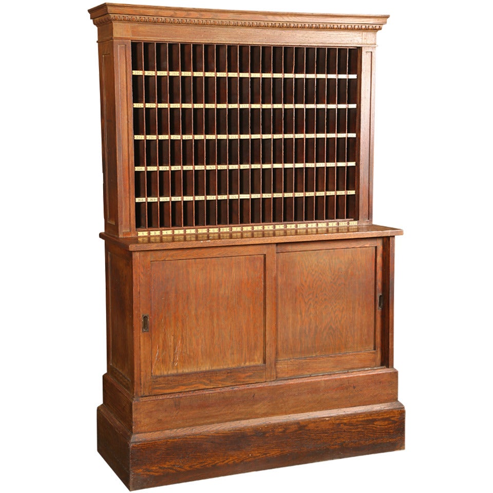 Antique, Industrial Wooden Hotel Telegram Storage Cabinet Hutch Hall Stand