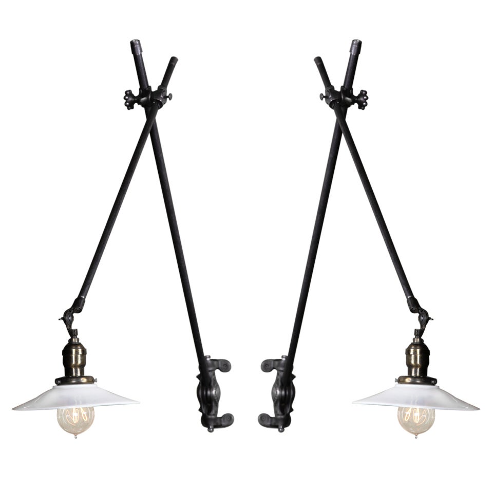 Vintage Industrial Pair of O.C. White Wall Lamps