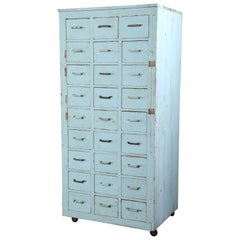 Vintage Multi-Drawer Wooden Storage Rolling Apothecary Distressed Cabinet