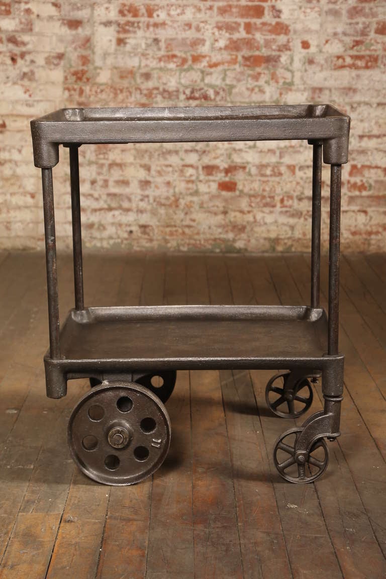 American Two Tier Cast Iron Rolling Bar Cart/Table