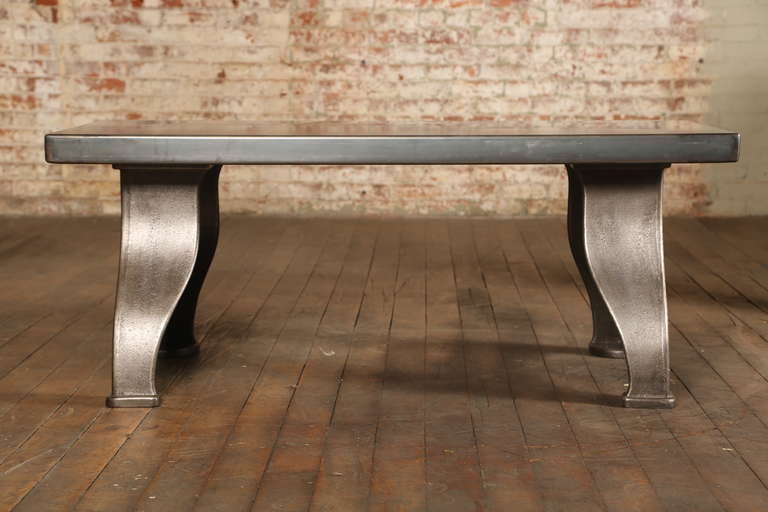Antique Industrial Coffee Table.  The legs are original and were manufactured between 1875-1912.  They were made by the F. E. Reed Company.  One of the largest lathe makers in the world.