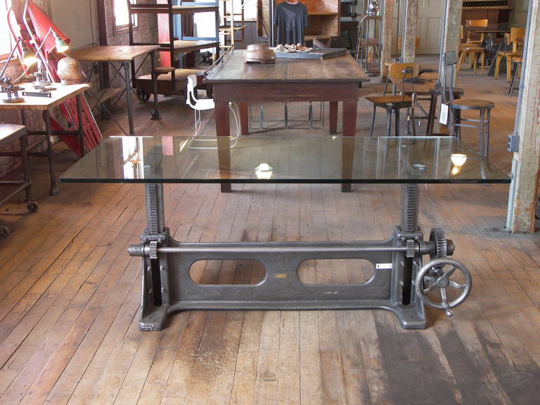 Vintage Industrial Crank up Cast Iron Adjustable Table Base. Base measures 63