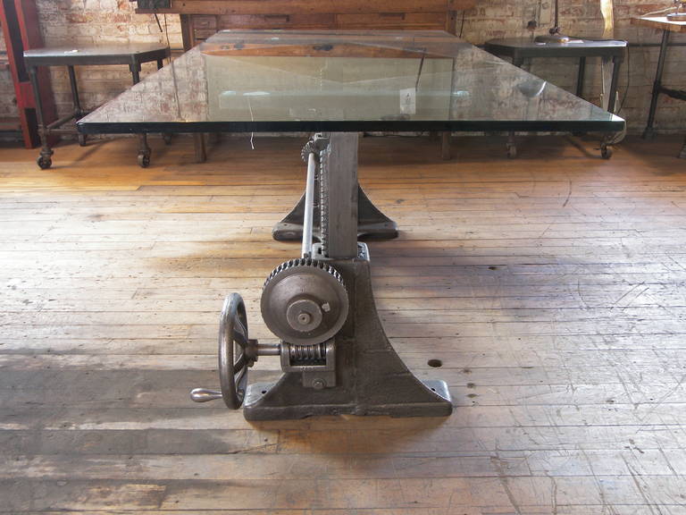 20th Century Vintage Industrial Cast Iron Adjustable Table Base
