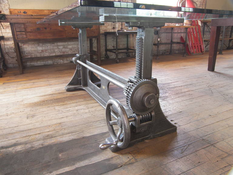 Vintage Industrial Cast Iron Adjustable Table Base 2