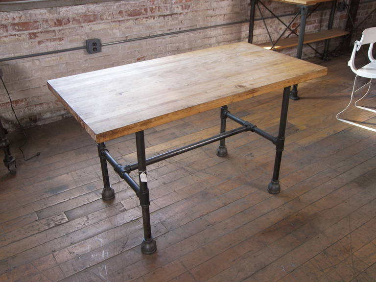 Vintage Industrial Butcher Block Pipe Table In Good Condition In Oakville, CT