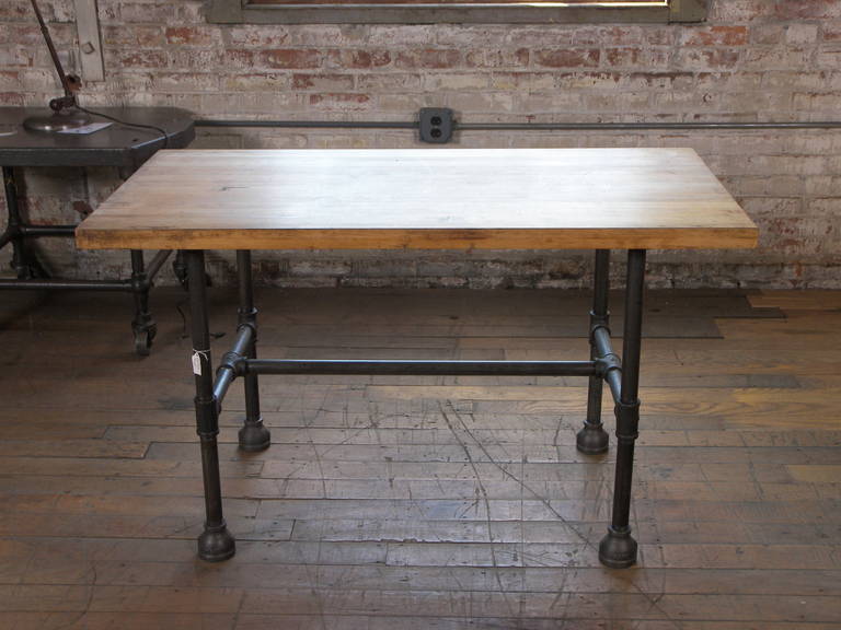 20th Century Vintage Industrial Butcher Block Pipe Table