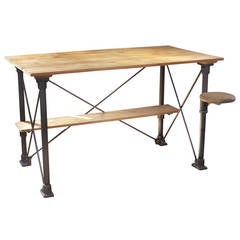 Vintage Industrial Wood and Steel Table with Seat