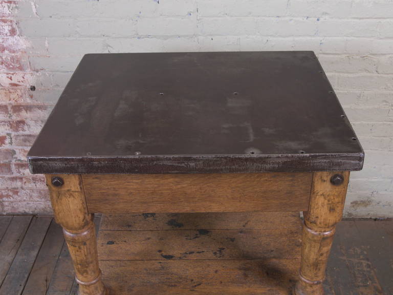 Wood, Steel and Cast Iron Turtle Table on Castors 5