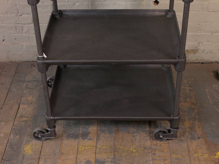 Machine Age Vintage Industrial Cast Iron and Steel Cast Iron Serving, Rolling Bar Cart Table