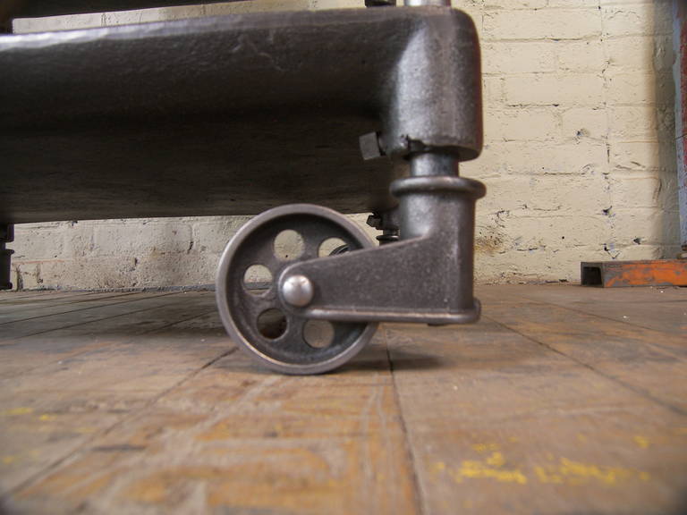 American Vintage Industrial Cast Iron and Steel Cast Iron Serving, Rolling Bar Cart Table