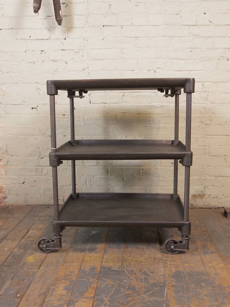 Vintage Industrial Cast Iron and Steel Cast Iron Serving, Rolling Bar Cart Table 1