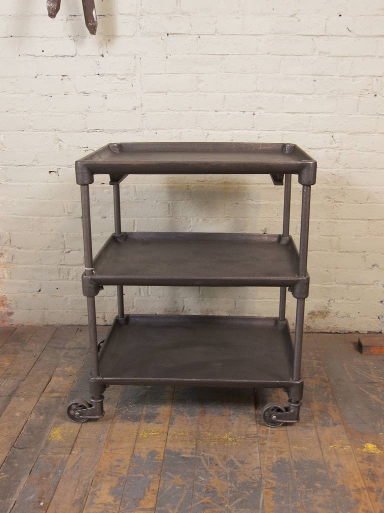 20th Century Vintage Industrial Cast Iron and Steel Cast Iron Serving, Rolling Bar Cart Table