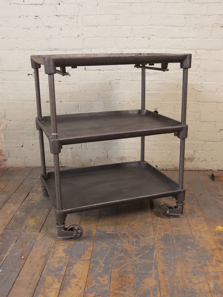 Vintage Industrial Cast Iron and Steel Cast Iron Serving, Rolling Bar Cart Table 2