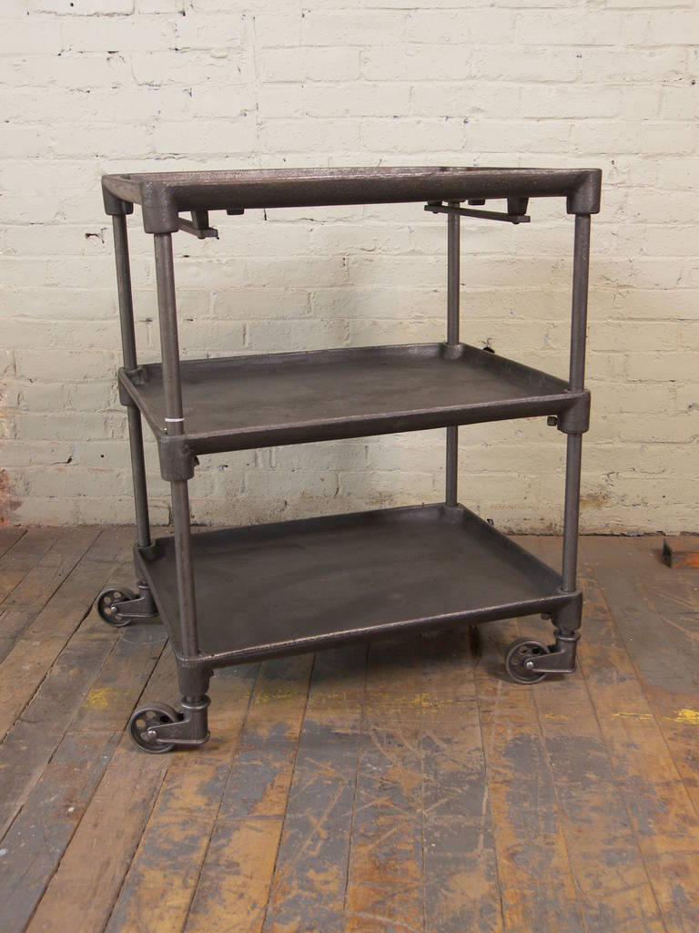 Vintage Industrial Cast Iron and Steel Cast Iron Serving, Rolling Bar Cart Table 3