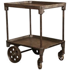 Vintage Two Tier Cast Iron Rolling Bar Cart/Table