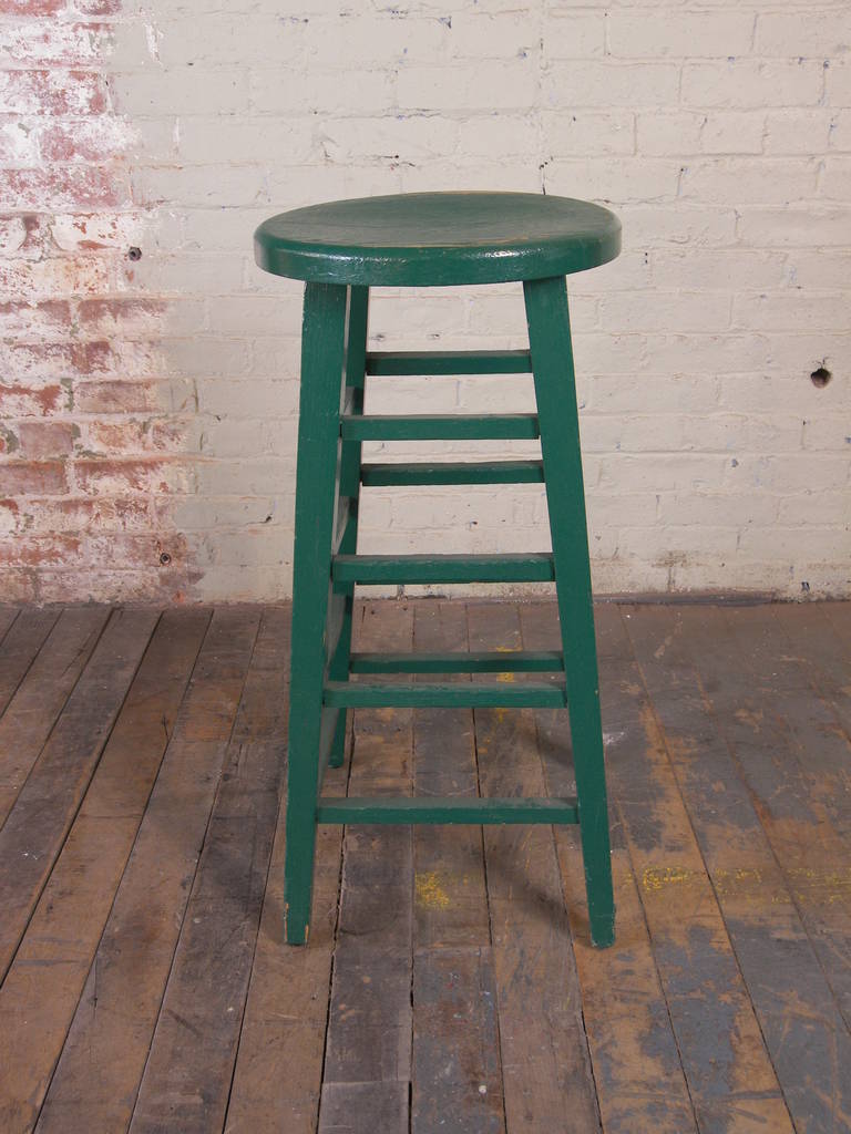 American Vintage Green Wooden Shop Factory Stool