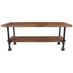 Custom Vintage Industrial Rustic Wood Steel and Cast Iron Side - Coffee Table